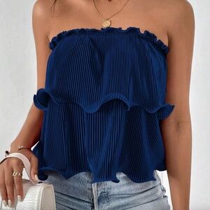 Shein Ruffle Navy Blue Tube Top Strapless